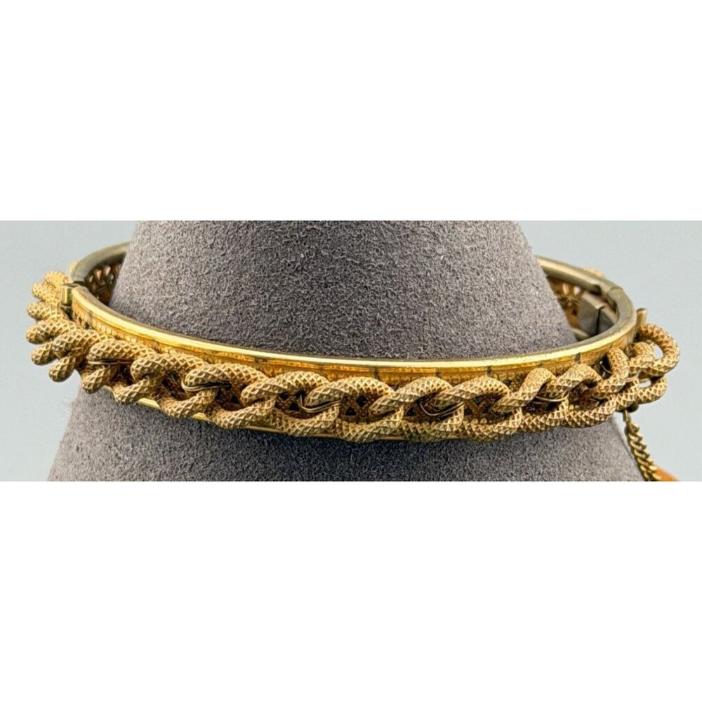 Vintage Miriam Haskell Bracelet Hinged Bangle Gold Tone Braided Chain Overlay